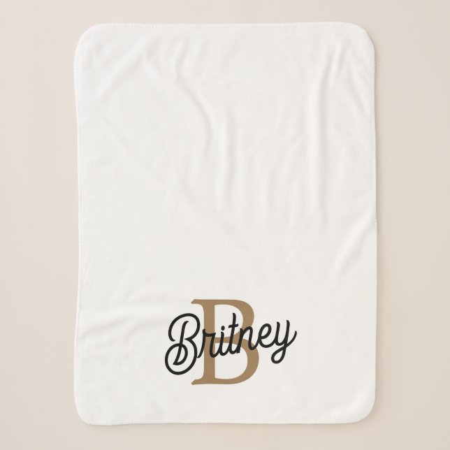 Couverture Sherpa Monogramme moderne élégant Nom Black Gold Script (Devant)