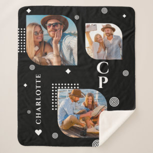 Couverture Sherpa Monogramme Nom 3 Photo Collage tendance