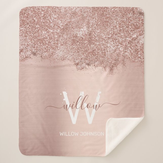 Couverture Sherpa Monogramme rose Gold Blush Rose Girl Parties scint (Devant)