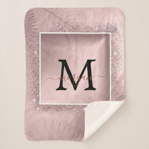 Couverture Sherpa Monogramme rose Parties scintillant or