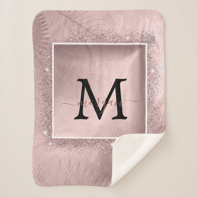 Couverture Sherpa Monogramme rose Parties scintillant or (Devant)