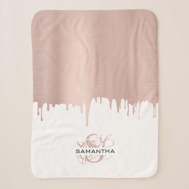 Couverture Sherpa Monogramme Rose tendance Pink Gold (Devant)