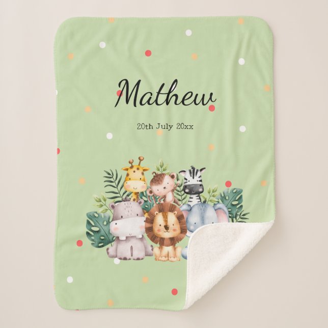 Couverture Sherpa Monogramme Safari design l Adorable pois Vert (Devant)