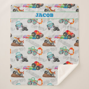 Couverture Sherpa Monster Truck Jam Watercolor Cars Enfants