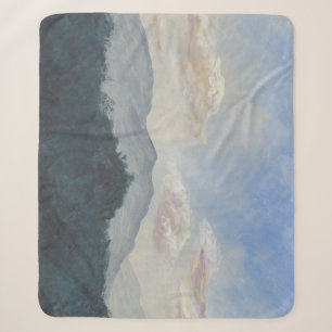 Couverture Sherpa Montagnes Bleues Gouache : Scène Nature Vibrante