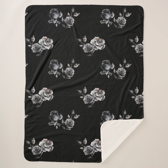Couverture Sherpa Moody rose Abstrait motif floral noir (Devant)