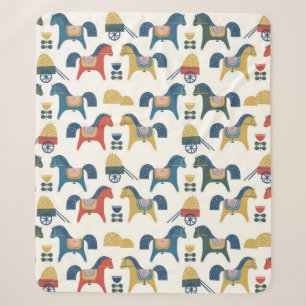Couverture Sherpa Motif à cheval inspiré de l'art scandinave.