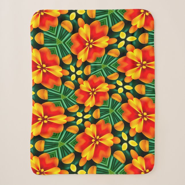 Couverture Sherpa Motif à fleurs orange (Devant)