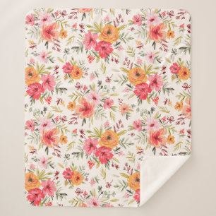 Couverture Sherpa Motif à fleurs Orange Doodle Garden