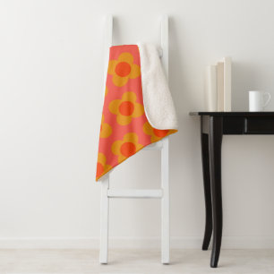 Couverture Sherpa Motif à la fleur de Morue rétro en orange