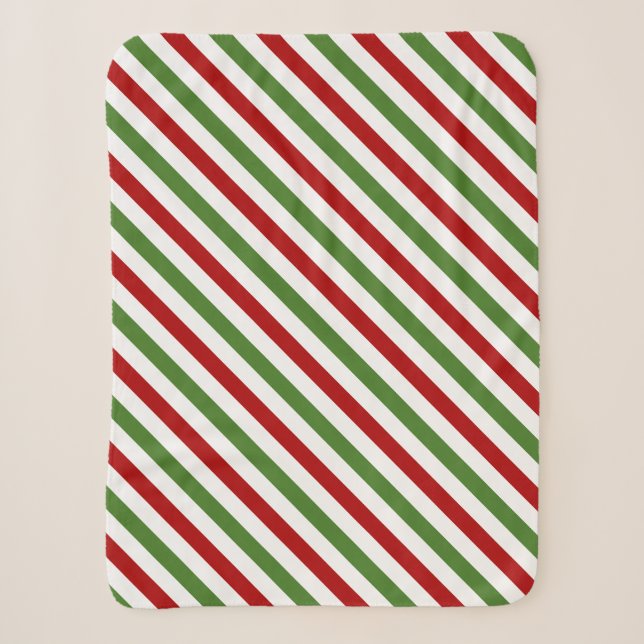 Couverture Sherpa Motif à rayures rouge, blanc et vert (Devant)