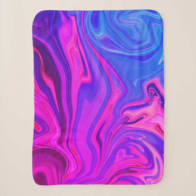 Couverture Sherpa Motif Abstrait bleu néon violet rose (Devant)