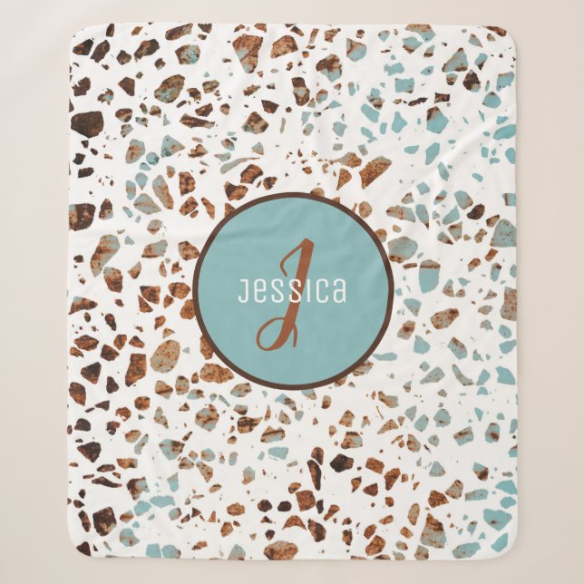 Couverture Sherpa Motif Abstrait customisé Terrazzo Brown et bleu (Devant)