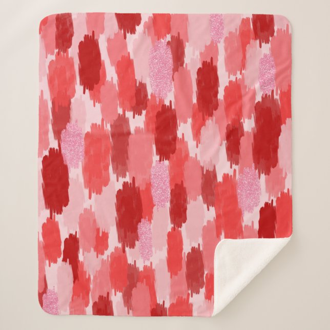 Couverture Sherpa Motif Abstrait de brosses rose rouge (Devant)