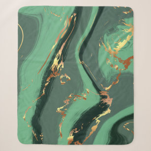Couverture Sherpa Motif abstrait émeraude et feuille d'or