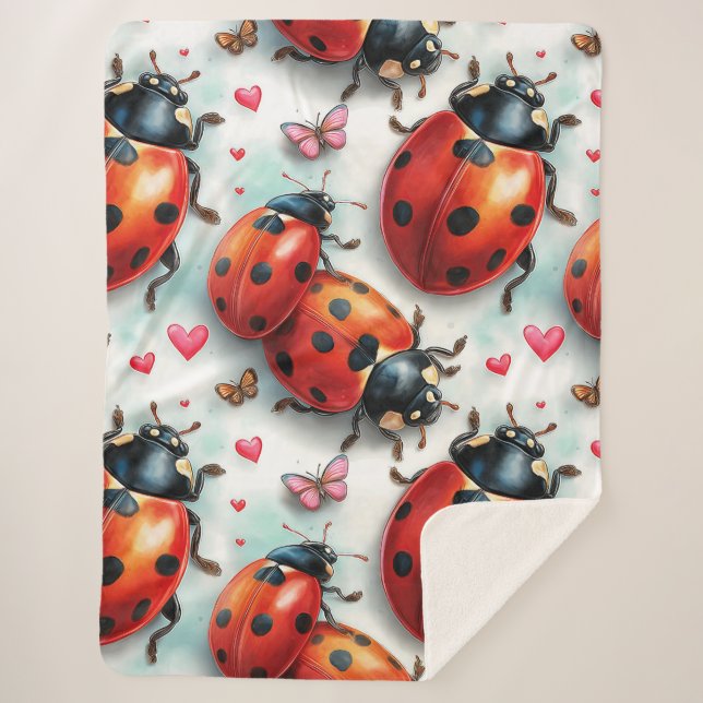 Couverture Sherpa Motif Amour de Coccinelle pour la Saint-Valentin (Devant)