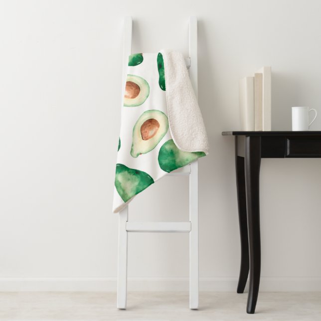 Couverture Sherpa Motif Aquarelle Avocado (En situation)