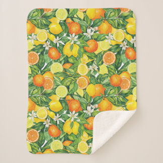 Couverture Sherpa Motif aquarelle de médley de citrus tropicaux