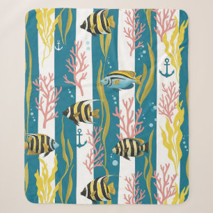 Couverture Sherpa Motif aquarelle nautique rétro (14)
