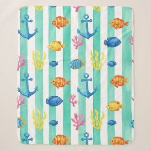 Couverture Sherpa Motif aquarelle nautique rétro (9)
