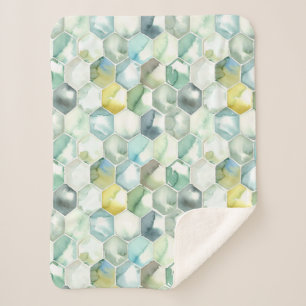 Couverture Sherpa Motif bleu et vert de Honycomb d'aquarelle