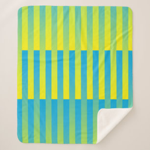 Couverture Sherpa Motif bleu jaune vert rayé