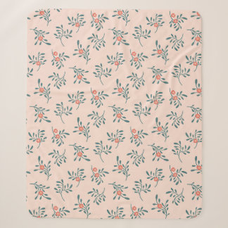 Couverture Sherpa Motif botanique floral sarcelle rose