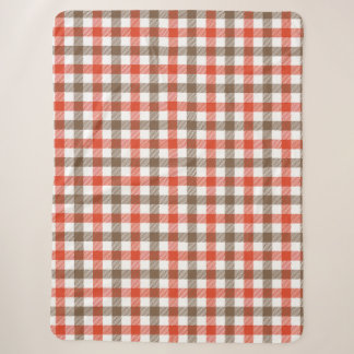 Couverture Sherpa Motif carreaux gingham orange et marron automnal