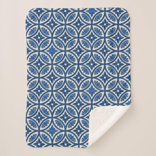 Couverture Sherpa Motif Carrelage Lotus Méditerranéen - Le Lotus Bla (Devant)