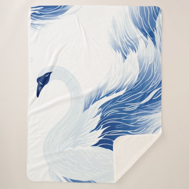 Couverture Sherpa Motif chinois des ailes cygne (Devant)