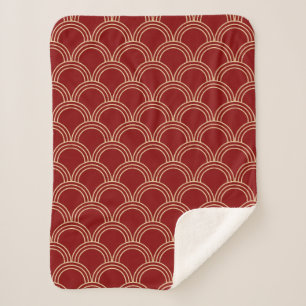 Couverture Sherpa Motif chinois traditionnel rouge et or
