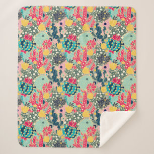 Couverture Sherpa Motif coloré de cactus de point de polka du