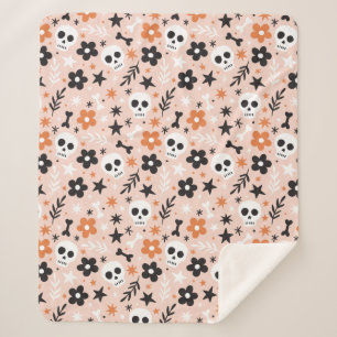 Couverture Sherpa Motif crâne de fleurs