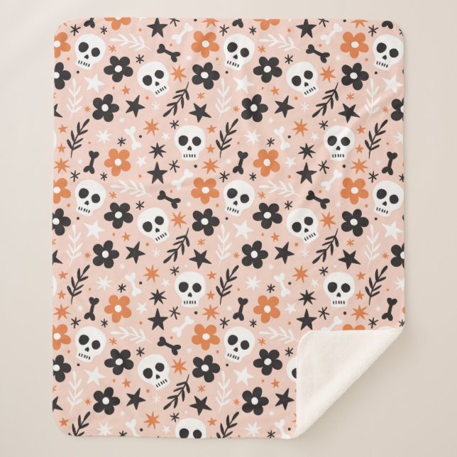 Couverture Sherpa Motif crâne de fleurs (Devant)