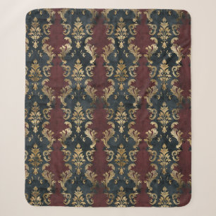 Couverture Sherpa Motif Damask Noir Or Persan (1)