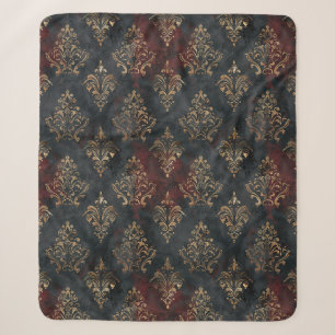 Couverture Sherpa Motif Damask Noir Or Persan (2)