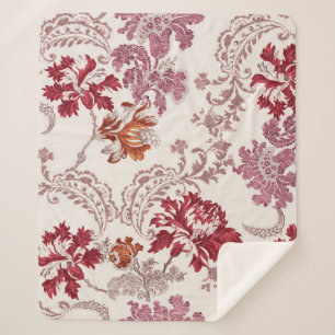 Couverture Sherpa motif damassé avec fleurs et tapisserie vintage