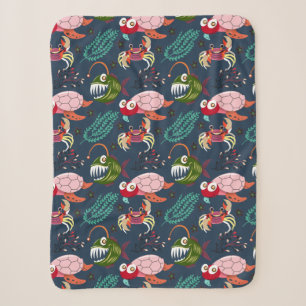 Couverture Sherpa Motif d'animaux aquatiques vie sous-marine en me