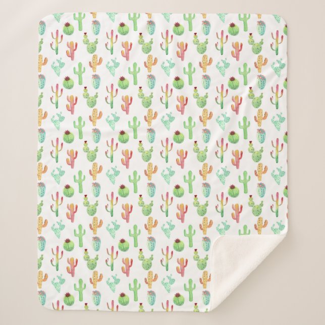 Couverture Sherpa Motif d'aquarelle Cactus Pastel (Devant)