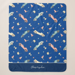 Couverture Sherpa Motif d'aquarelle de la voiture Little Boy Racing 
