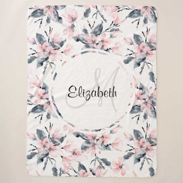 Couverture Sherpa Motif d'aquarelle rose et gris (Devant)