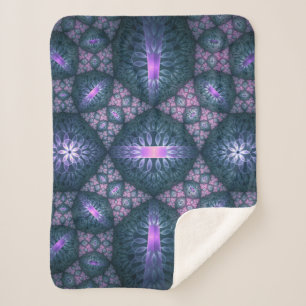Couverture Sherpa Motif d'art fractal 3D turquoise violet rose