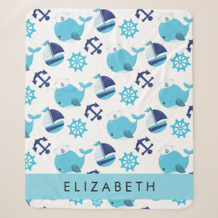 Couverture Sherpa Motif De Baleines, Baleines Bleues, Votre Nom