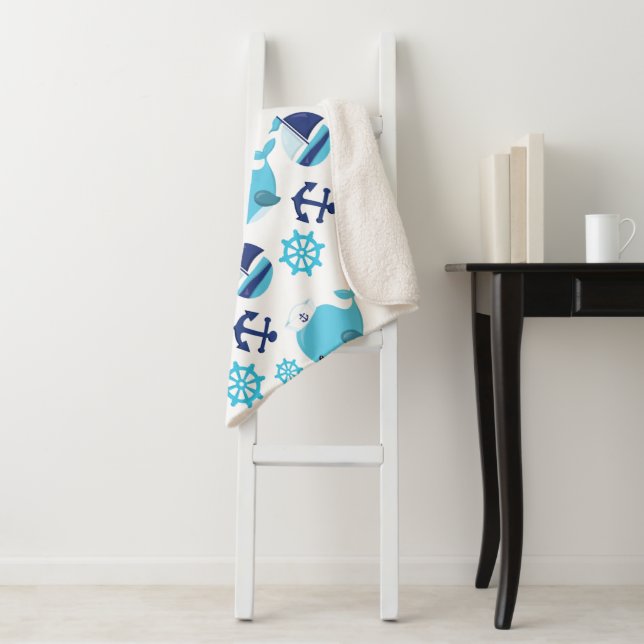Couverture Sherpa Motif De Baleines, Beaux Baleines, Baleines Bleues (En situation)