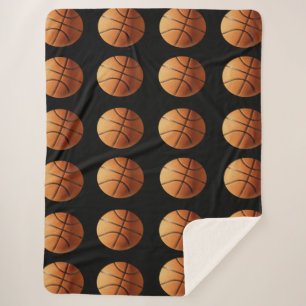 Couverture Sherpa Motif De Basketballs Orange Et Noir,