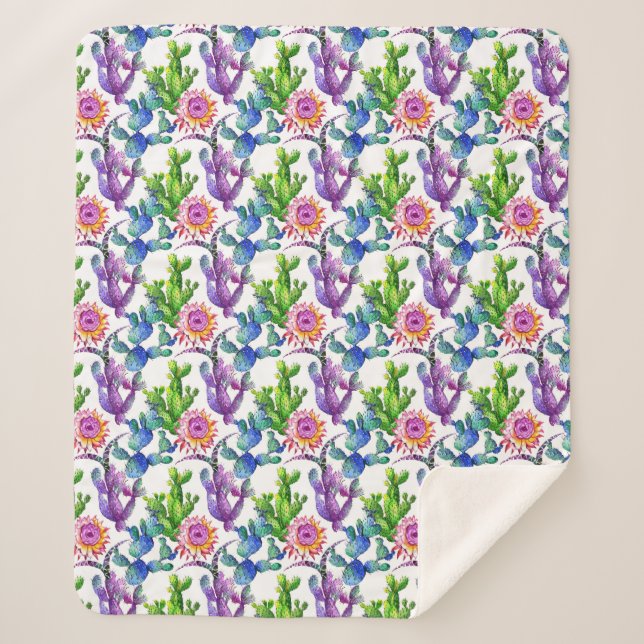 Couverture Sherpa Motif de cactus de fleur sauvage d'aquarelle (Devant)