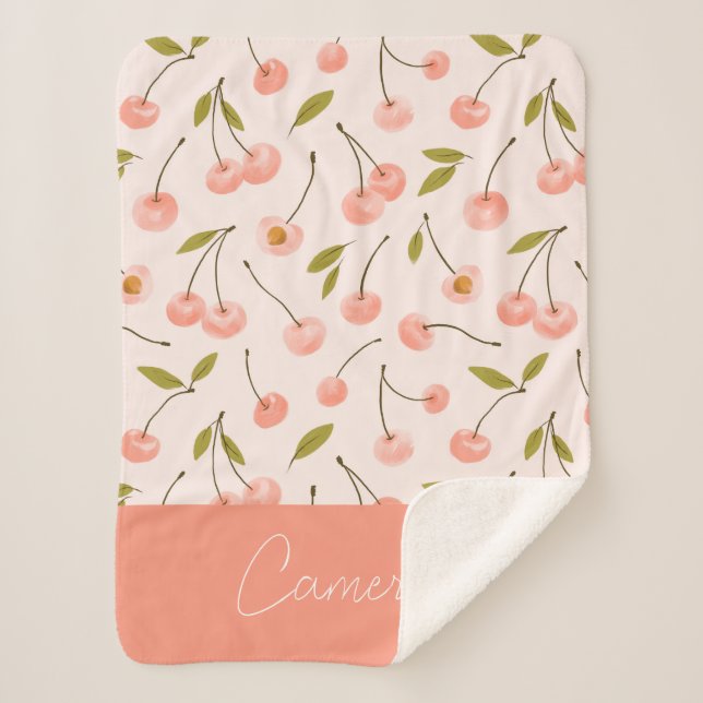 Couverture Sherpa Motif de cerise aquarelle (Devant)
