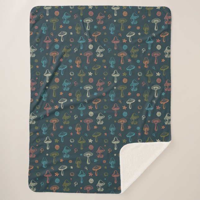 Couverture Sherpa Motif de champignons Whimsical (Devant)