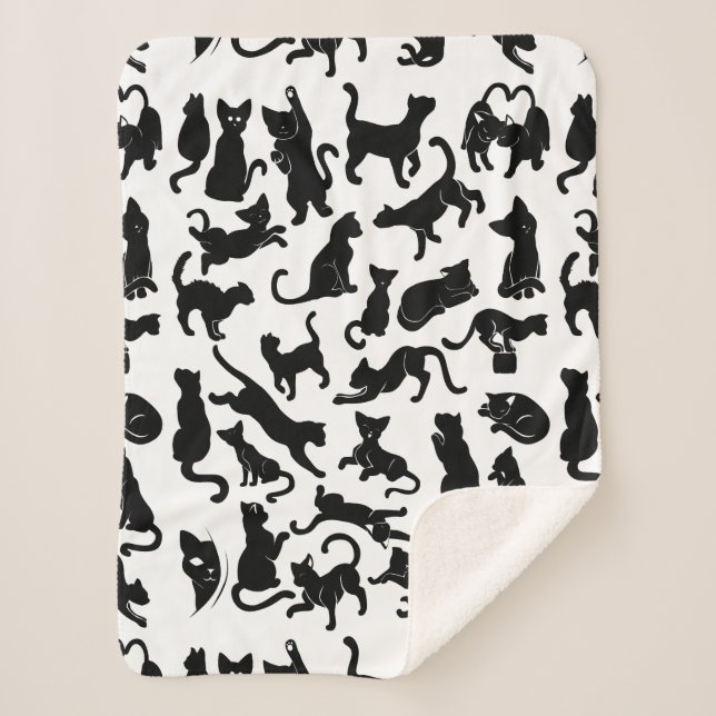 Couverture Sherpa Motif de chat noir (Devant)