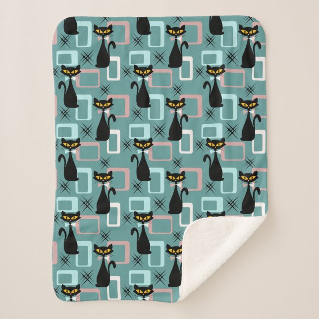Couverture Sherpa Motif de chat noir du milieu du siècle (Devant)